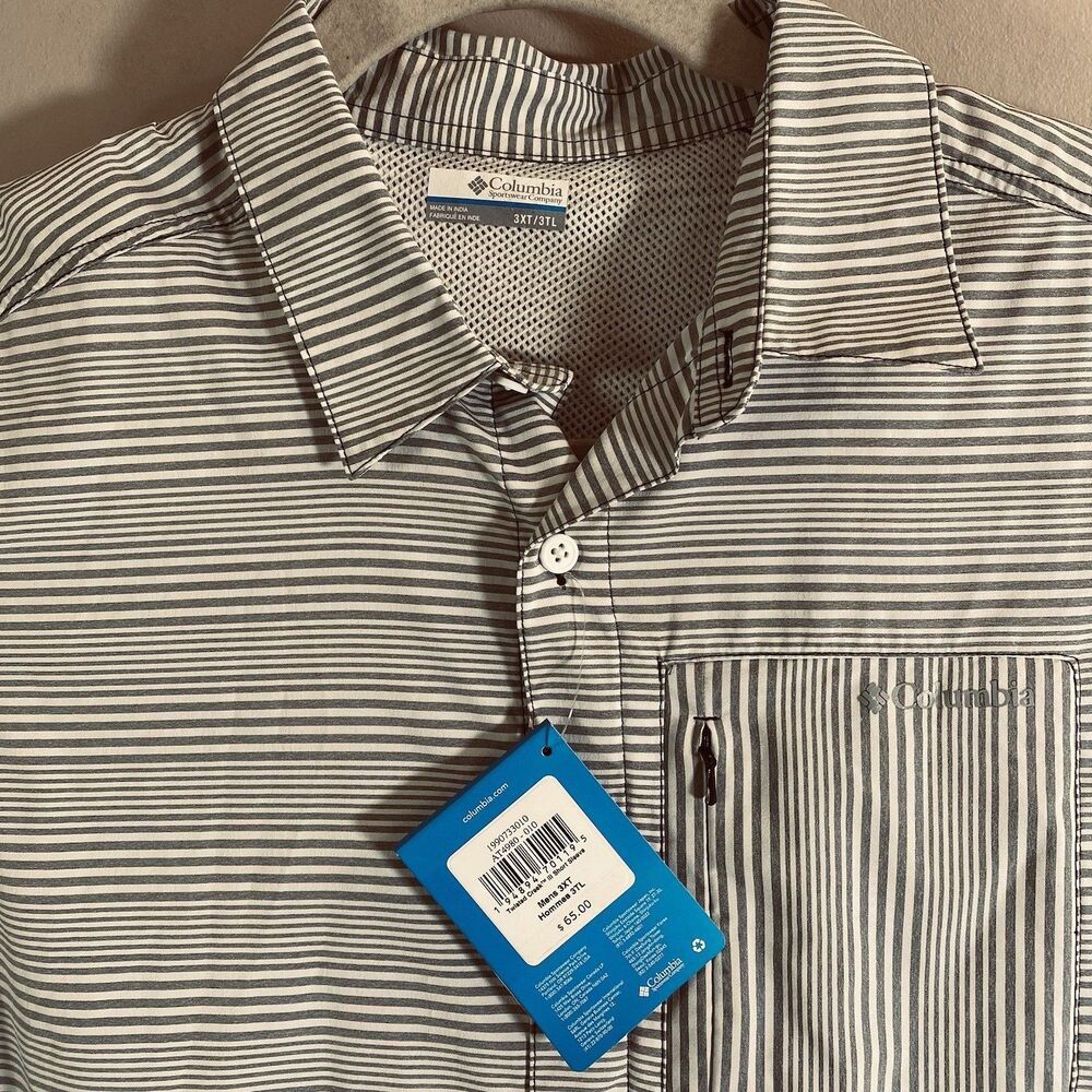 Columbia Omni Shade Shirt  Mens 3XT Vented Twisted Creek  Gray White Stripe